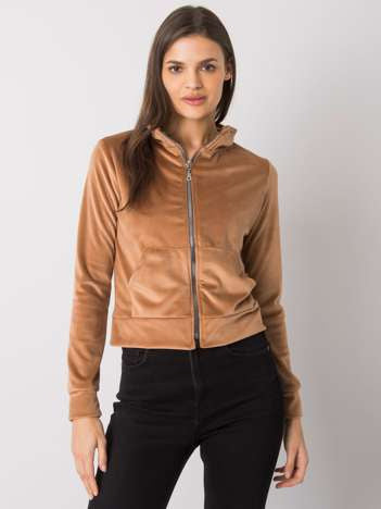 Camel Velour Zip-Up Sweatshirt