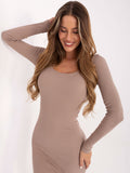 Dark Beige Ribbed Bodycon Dress
