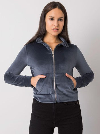 Dark Gray Velour Zip-Up Sweatshirt