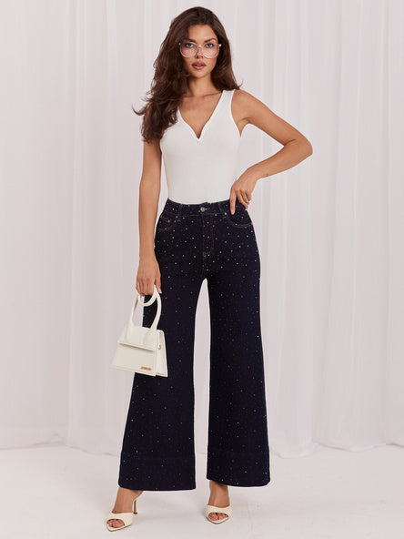 Navy High-Waisted Wide-Leg Jeans