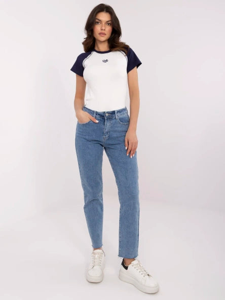 Blue Mom Jeans with Tapered Legs