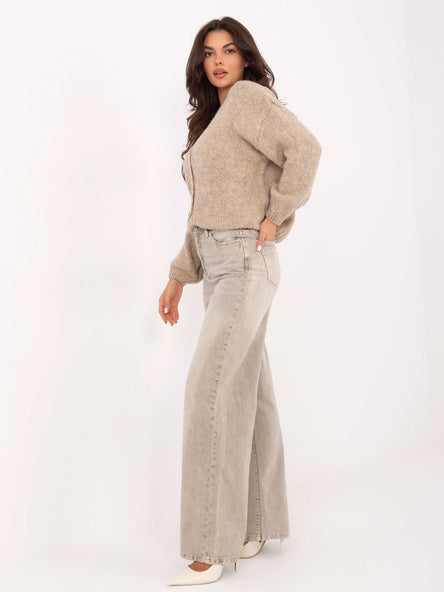Gray-Beige Wide-Leg Jeans