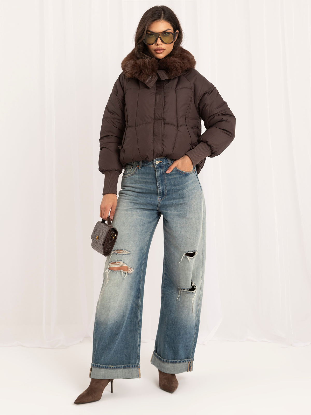 Brown Quilted Puffer Jacket