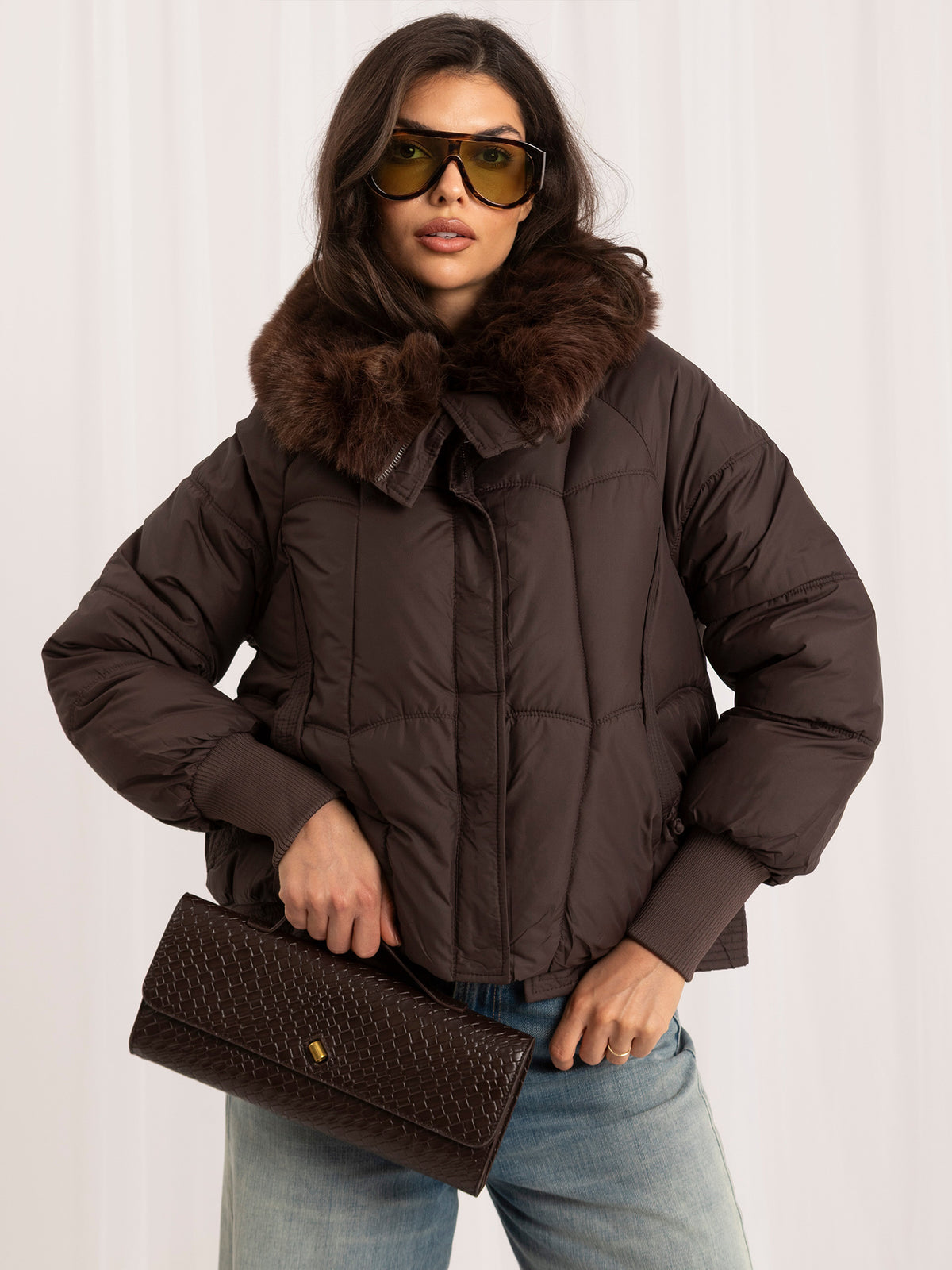 Brown Quilted Puffer Jacket