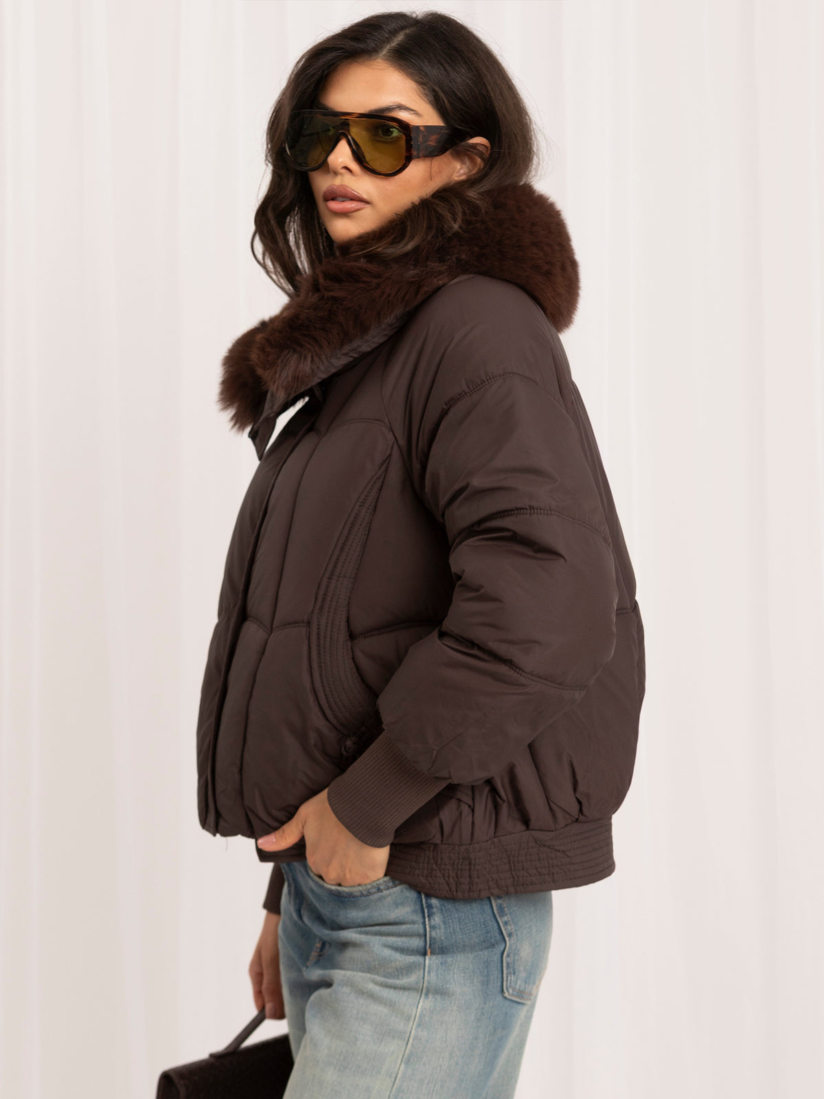 Brown Quilted Puffer Jacket