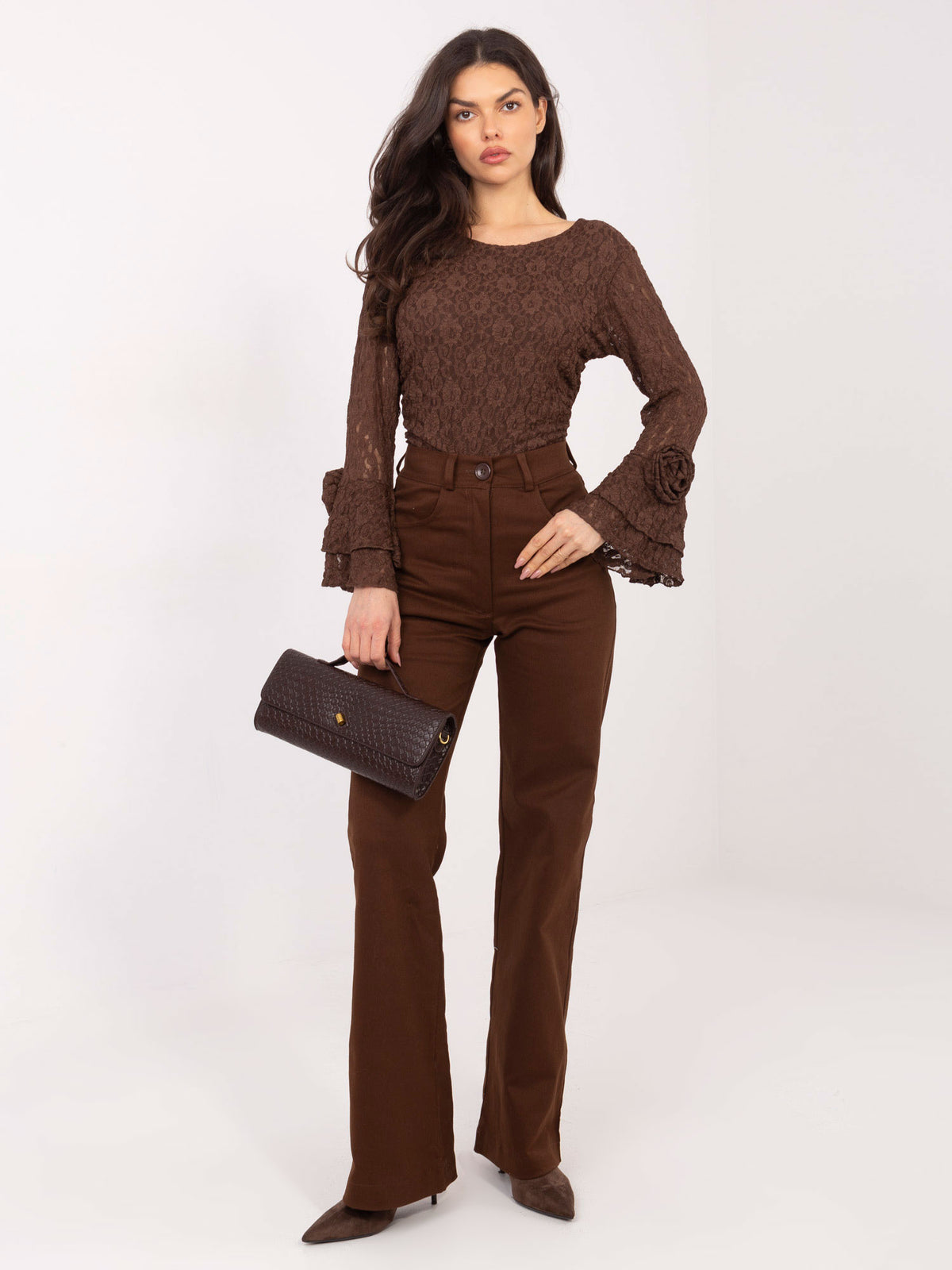 Brown Straight-Leg Denim Trousers