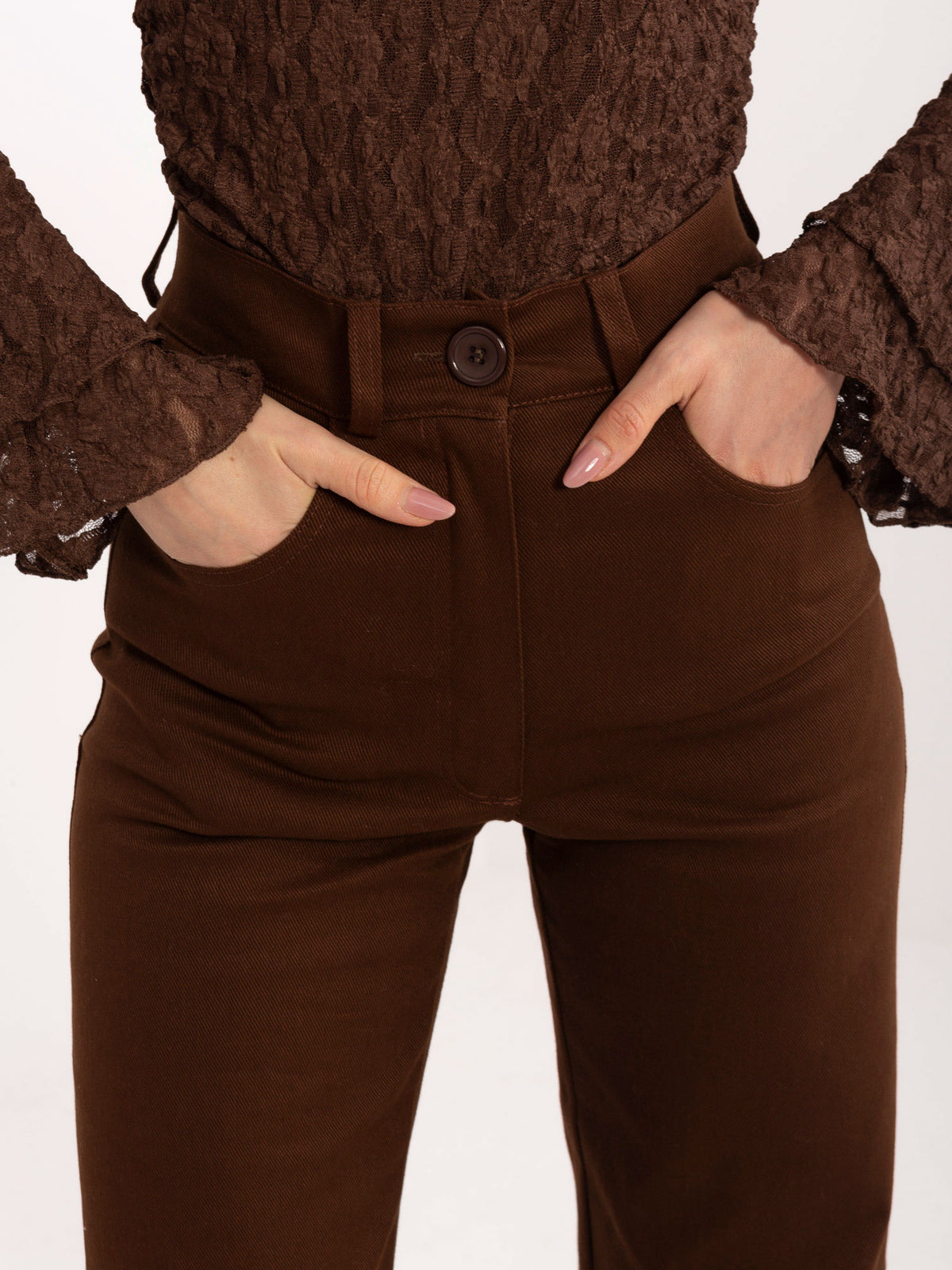 Brown Straight-Leg Denim Trousers
