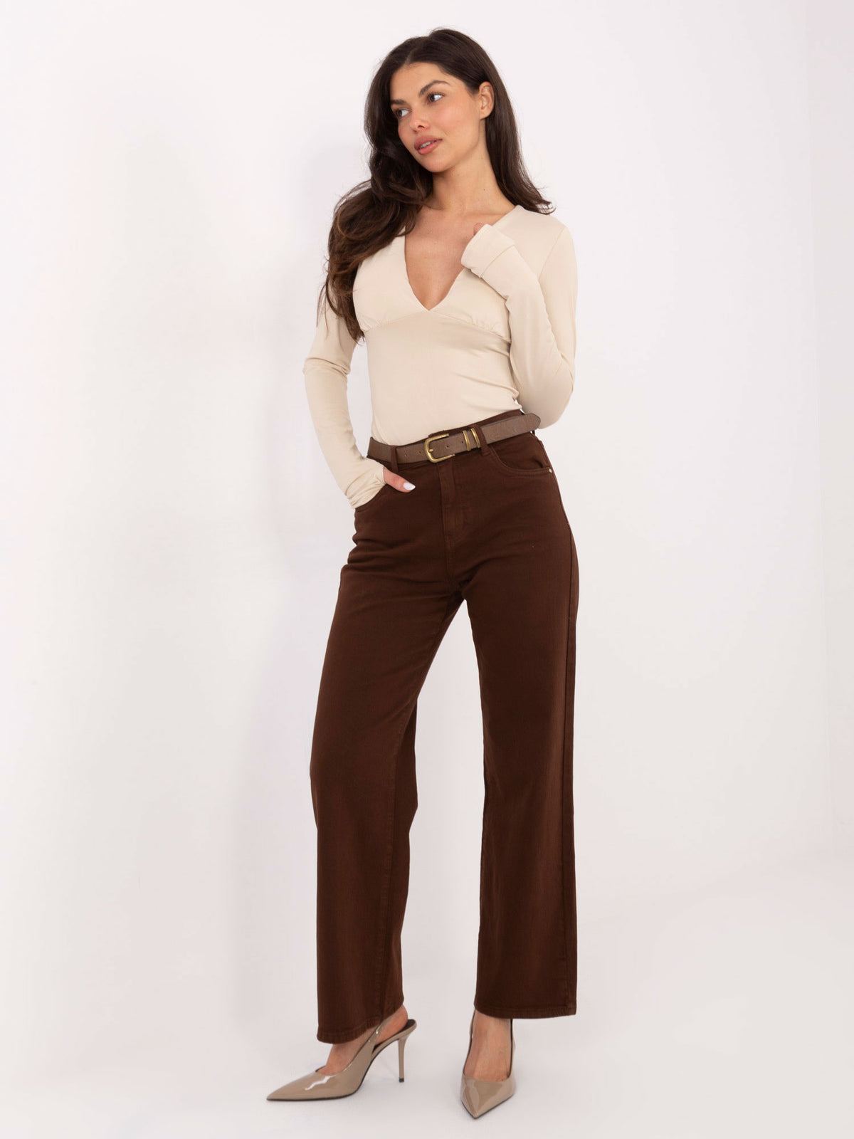 Brown High-Waisted Straight-Leg Jeans
