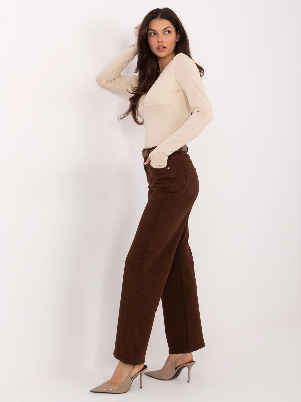 Brown High-Waisted Straight-Leg Jeans