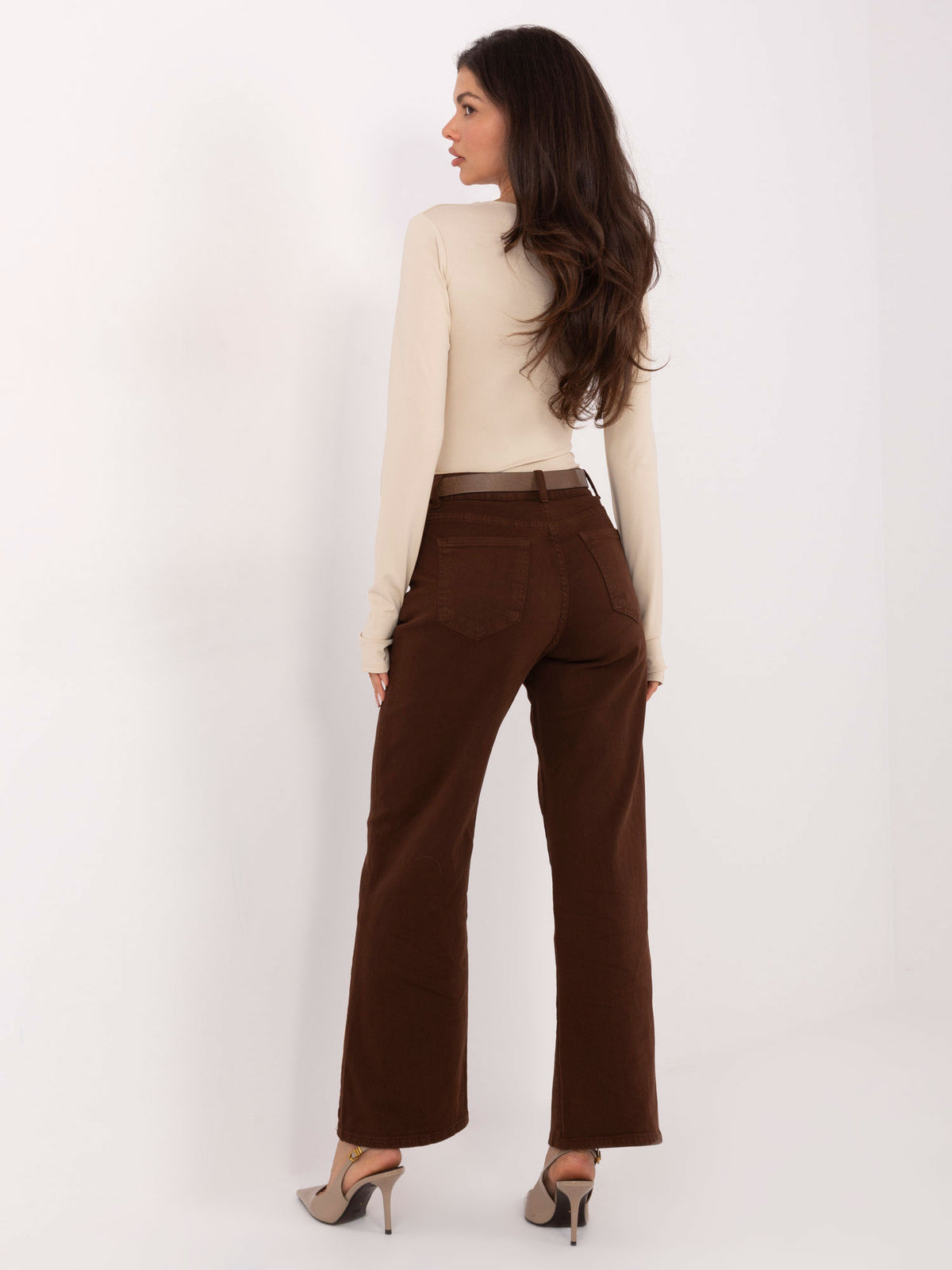 Brown High-Waisted Straight-Leg Jeans