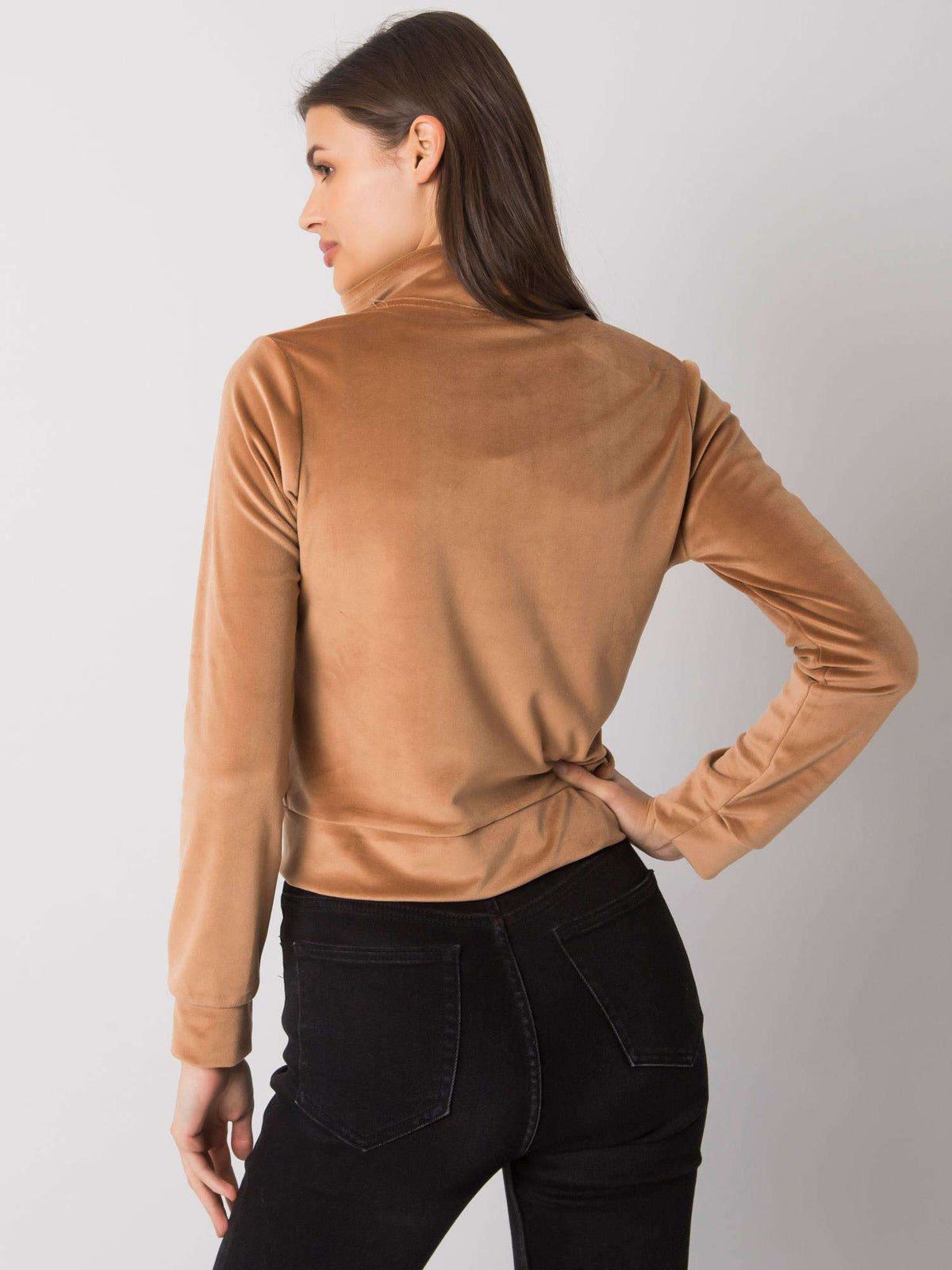 Camel Velour Zip-Up Sweatshirt