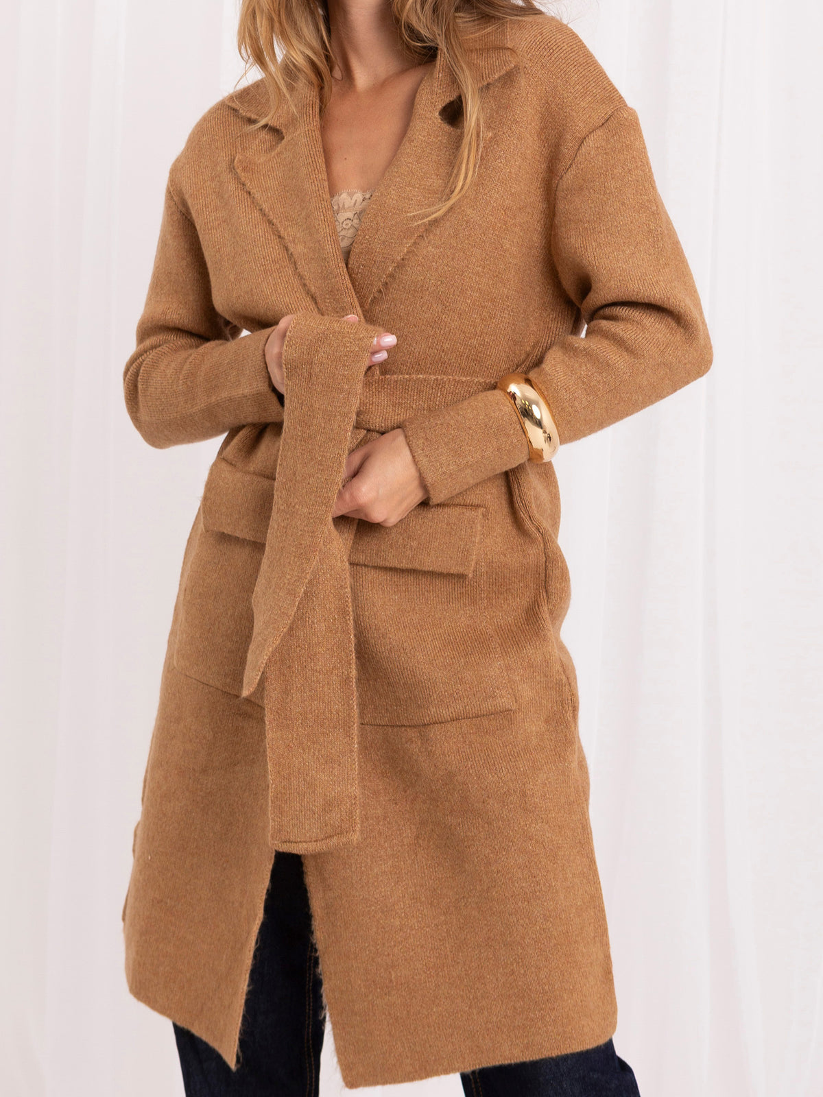 Camel Tie-Front Cardigan
