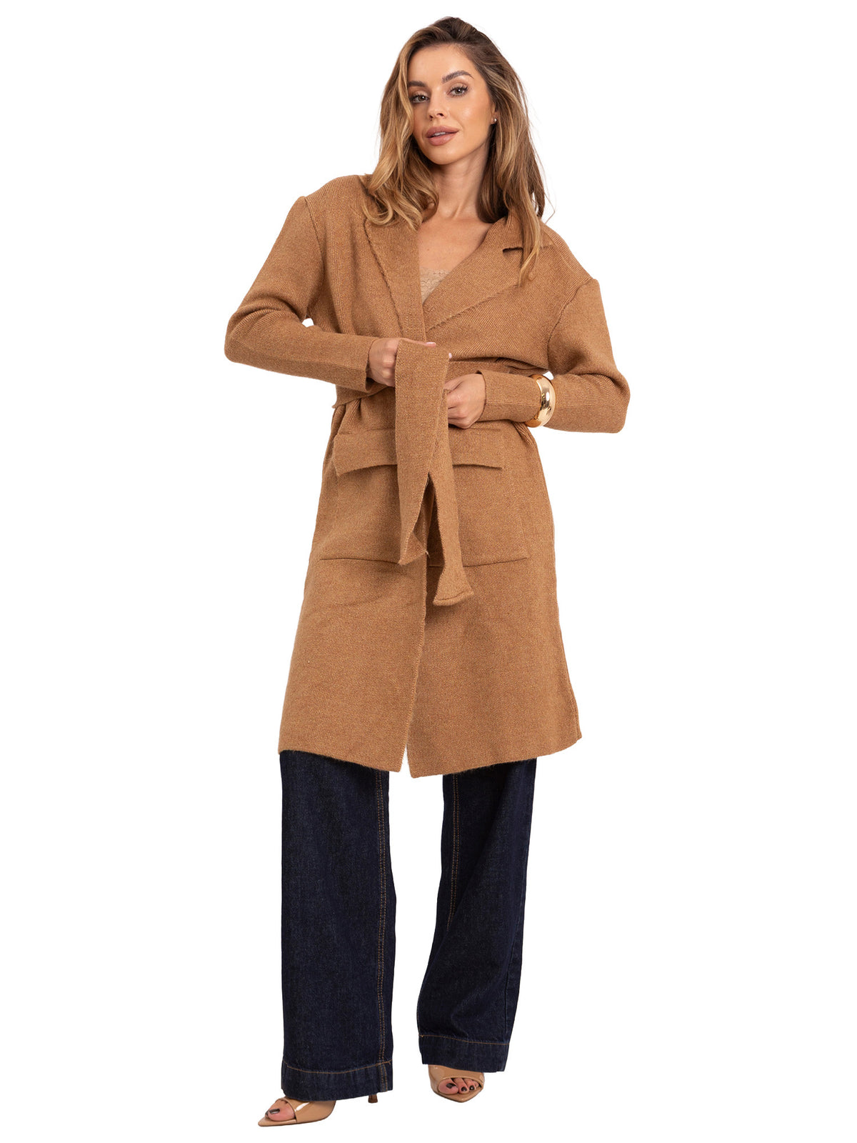 Camel Tie-Front Cardigan