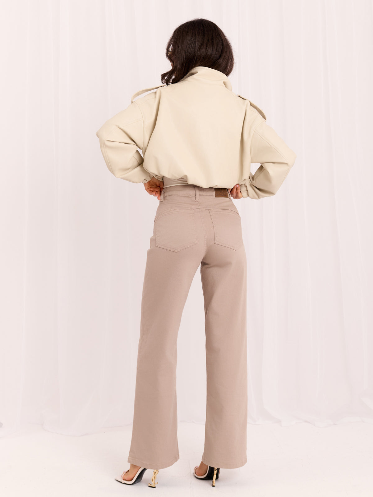 Dark Beige Wide-Leg Denim Trousers