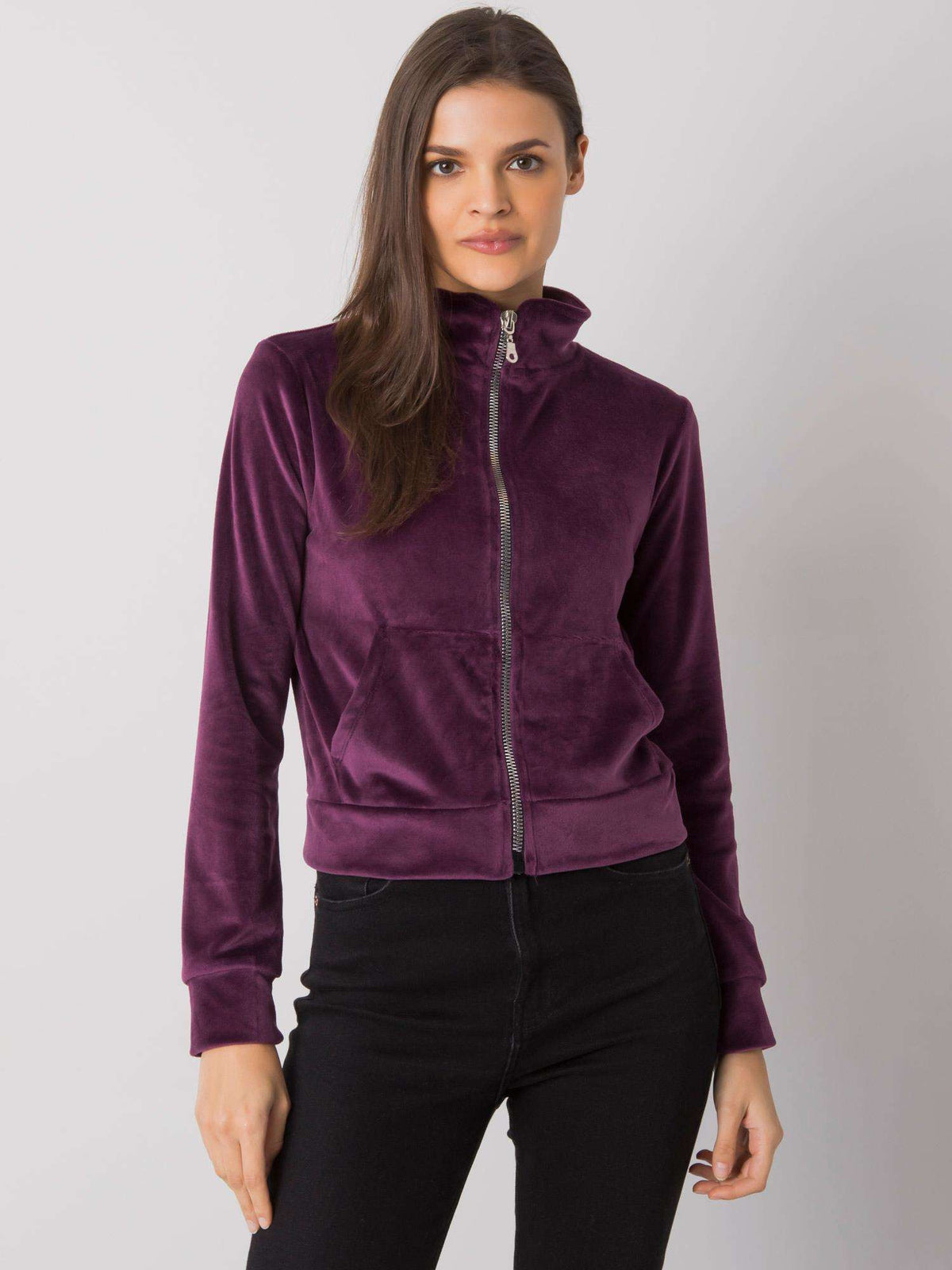 Dark Purple Velour Zip-Up Sweatshirt