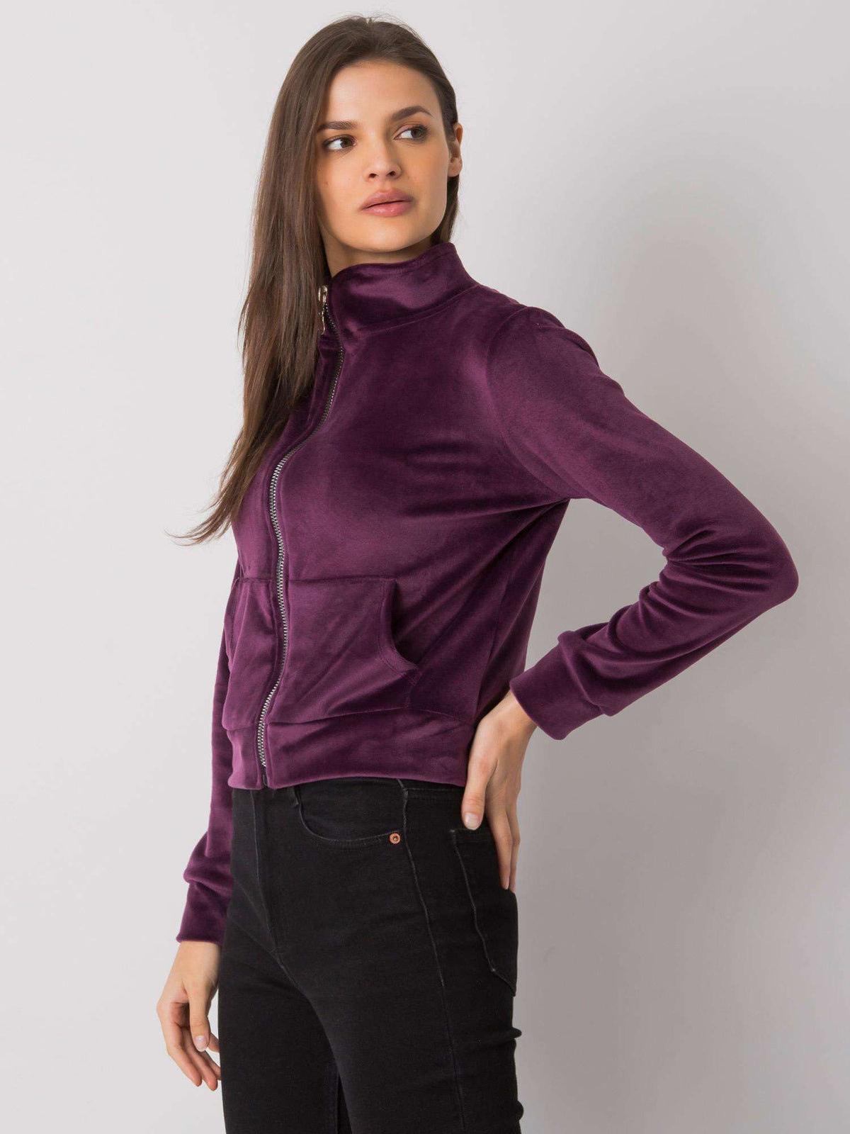 Dark Purple Velour Zip-Up Sweatshirt