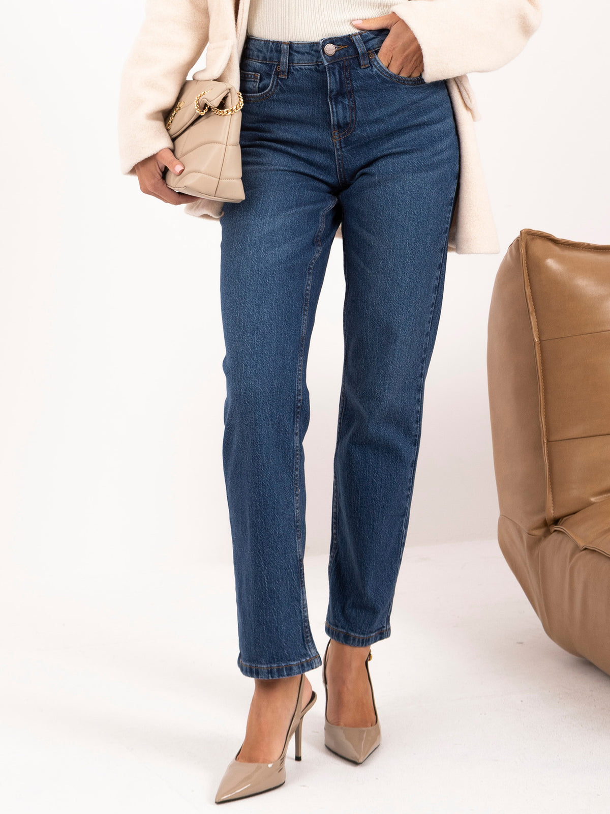 Dark Blue Straight-Leg Jeans