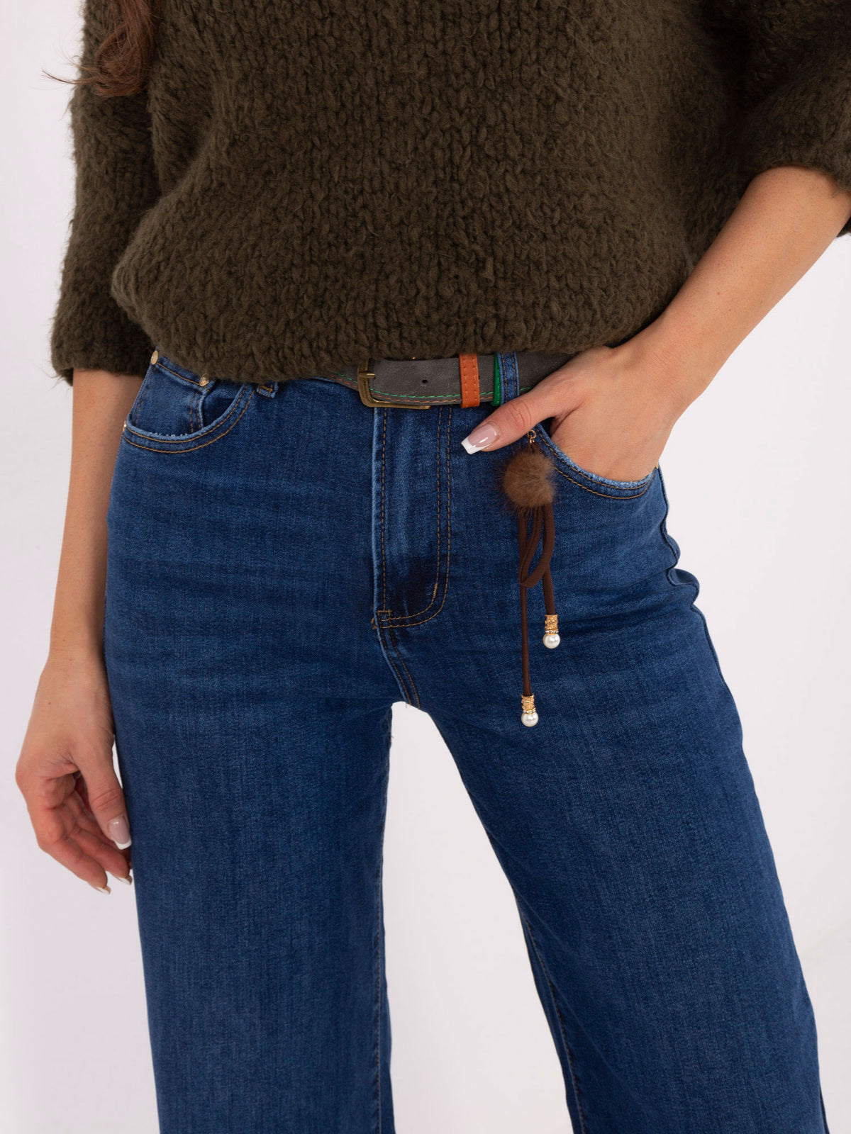 Dark Blue Straight-Leg Jeans with Charm
