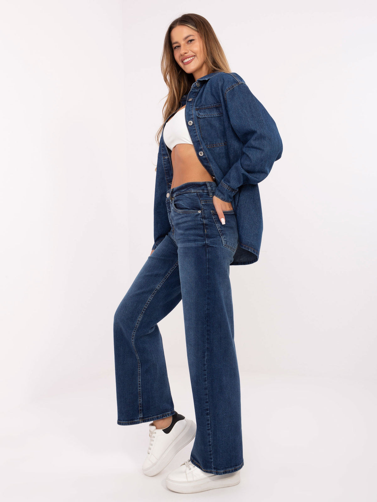 Dark Blue Wide-Leg Jeans