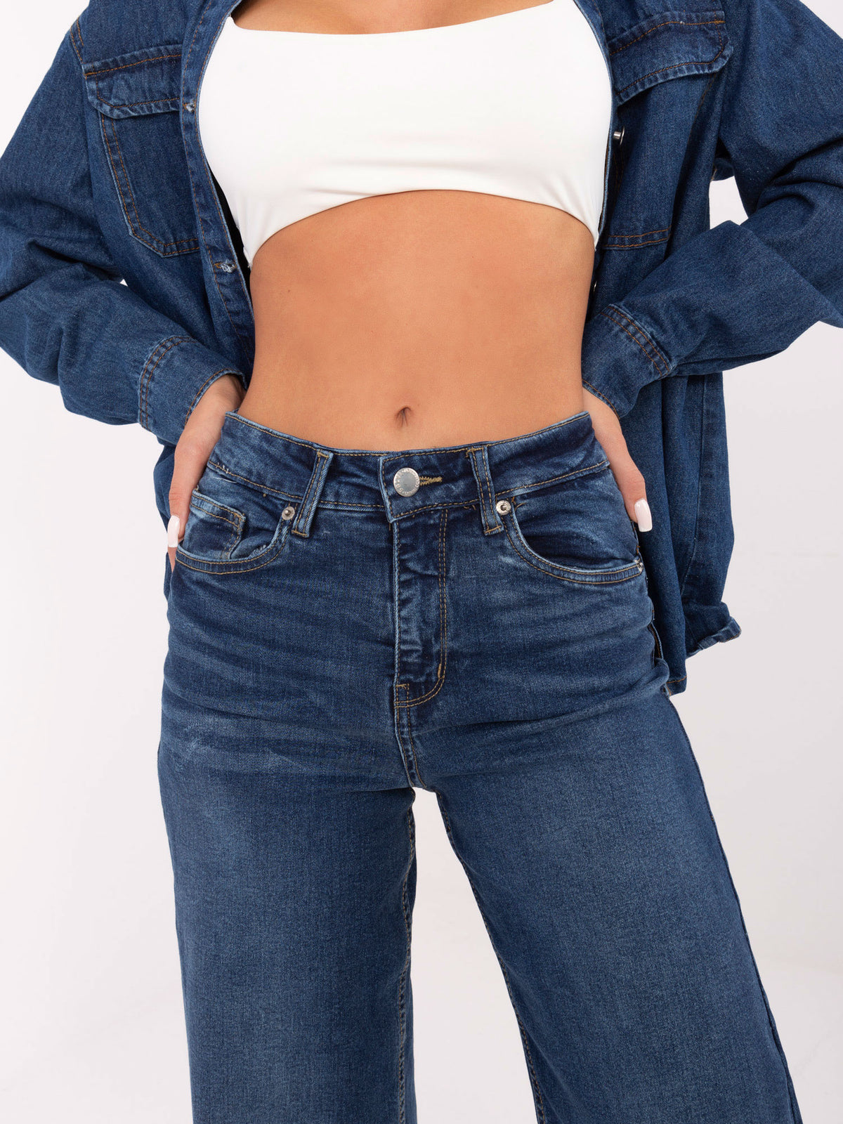 Dark Blue Wide-Leg Jeans