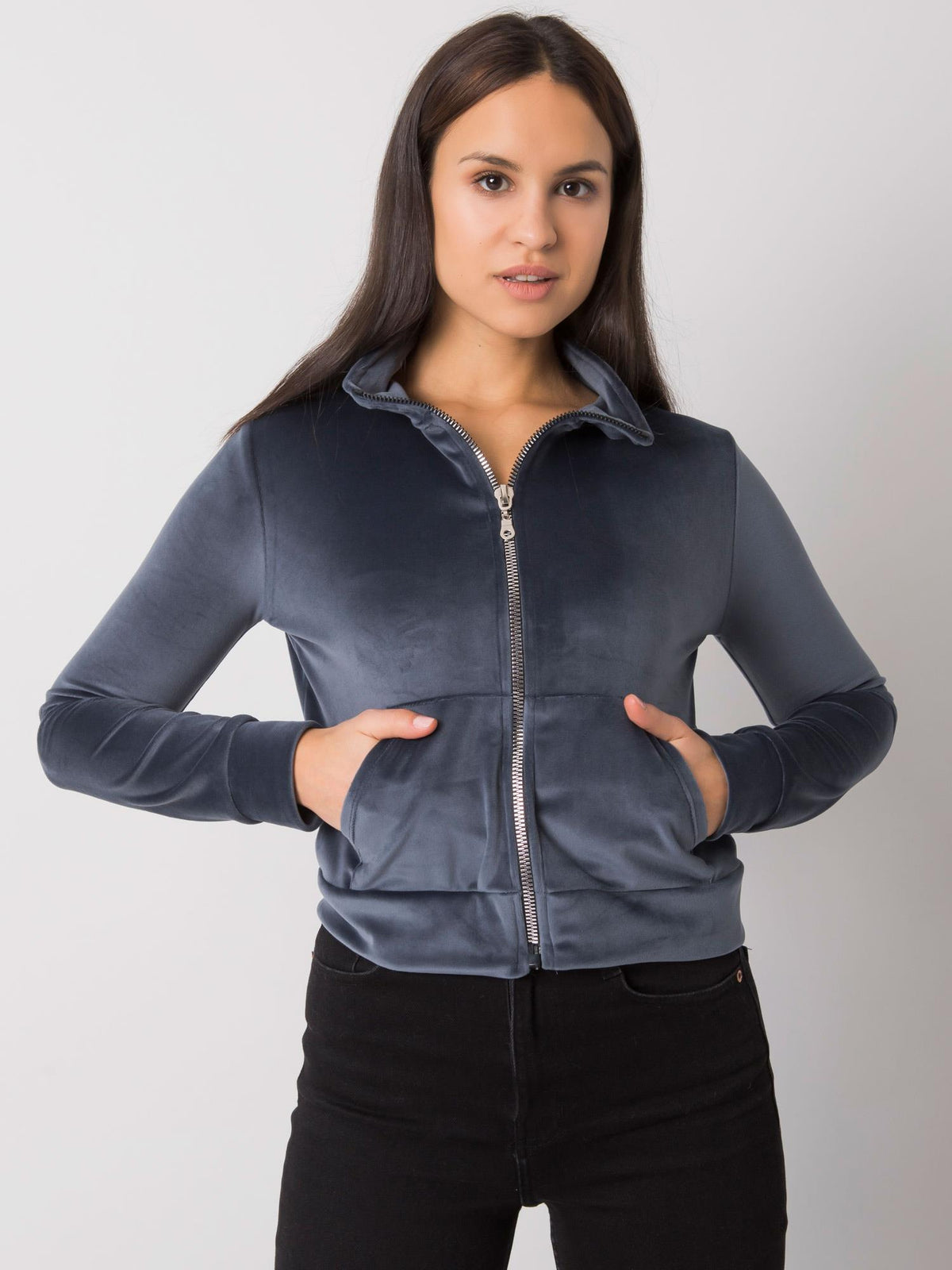 Dark Gray Velour Zip-Up Sweatshirt
