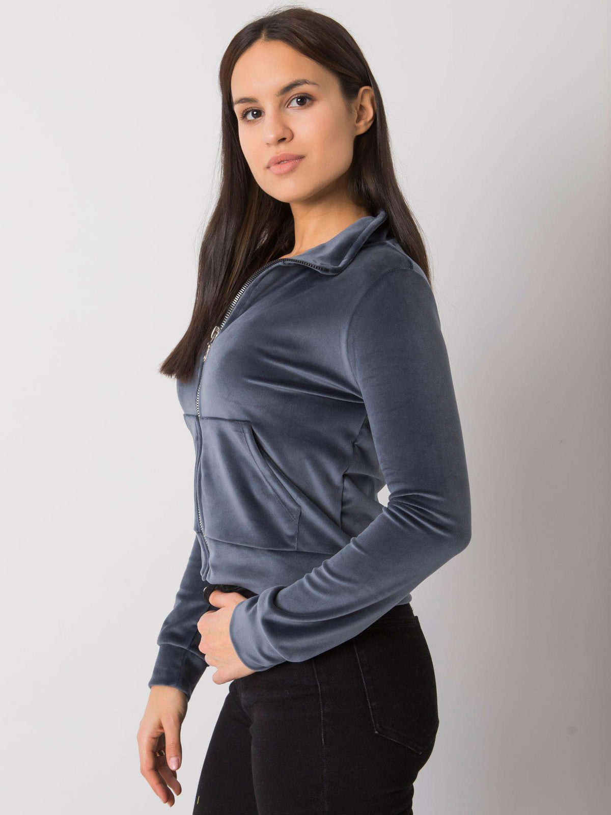 Dark Gray Velour Zip-Up Sweatshirt