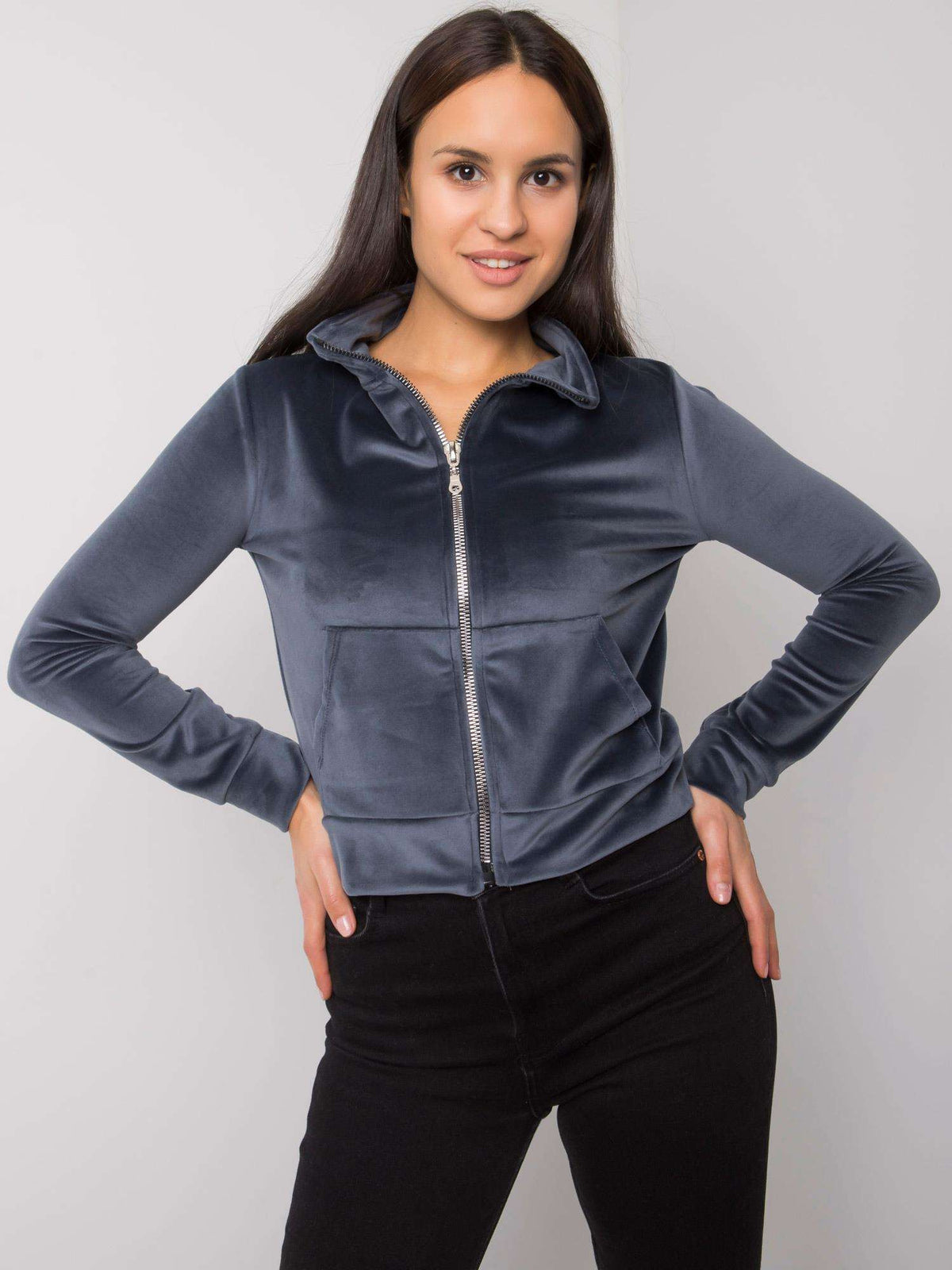 Dark Gray Velour Zip-Up Sweatshirt