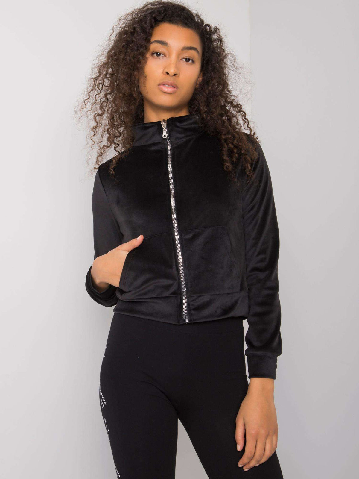 Black Velour Zip-Up Sweatshirt