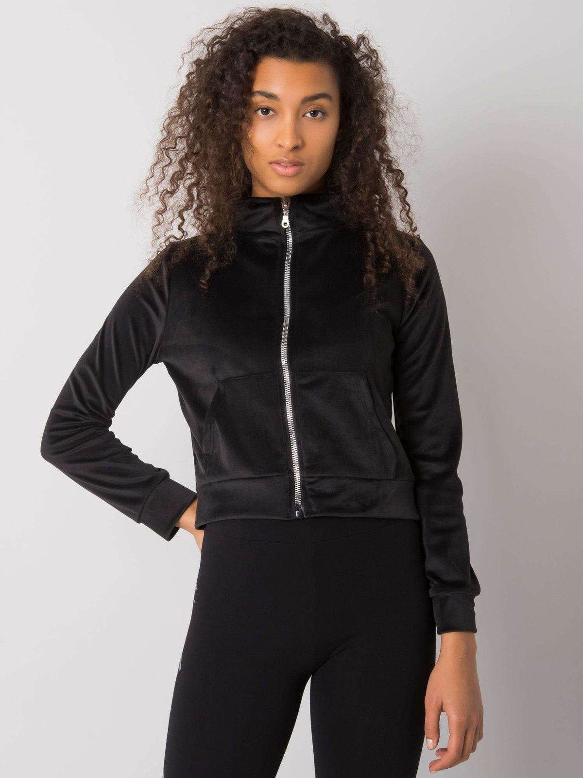 Black Velour Zip-Up Sweatshirt