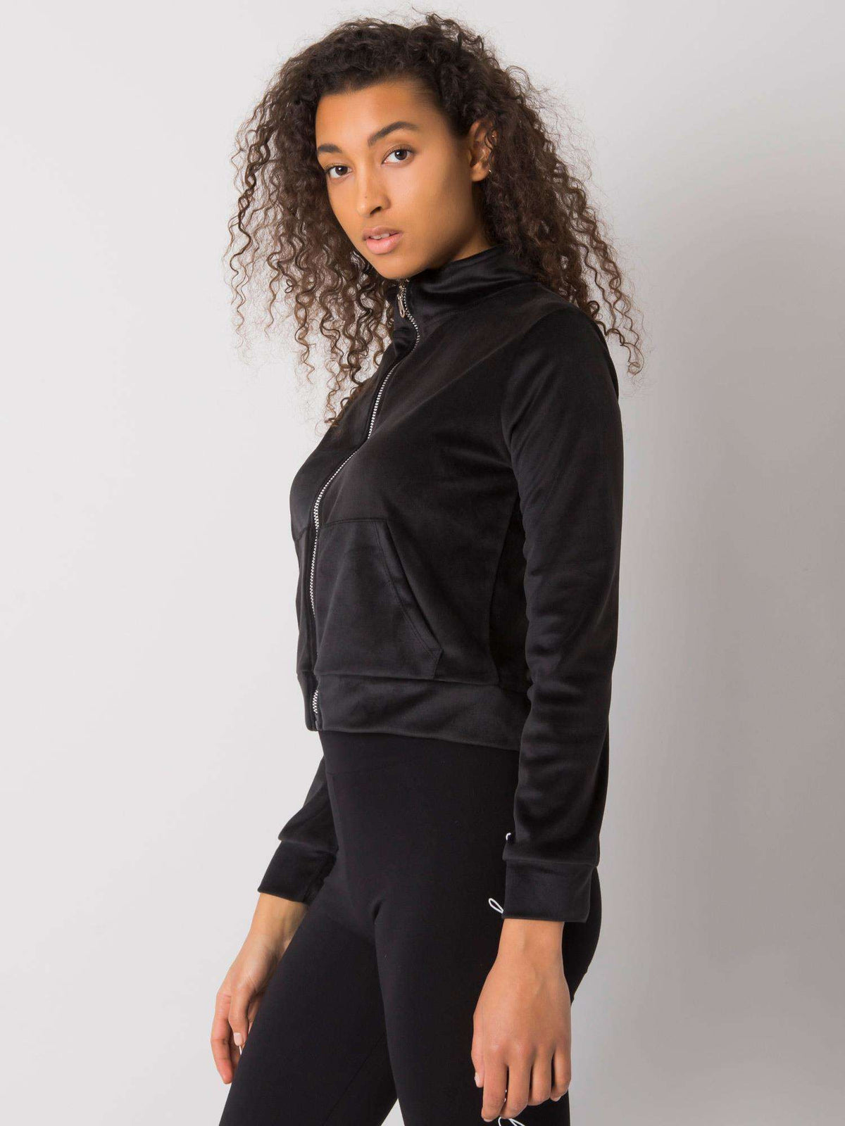 Black Velour Zip-Up Sweatshirt