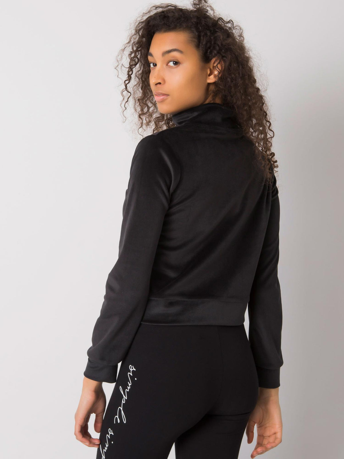 Black Velour Zip-Up Sweatshirt