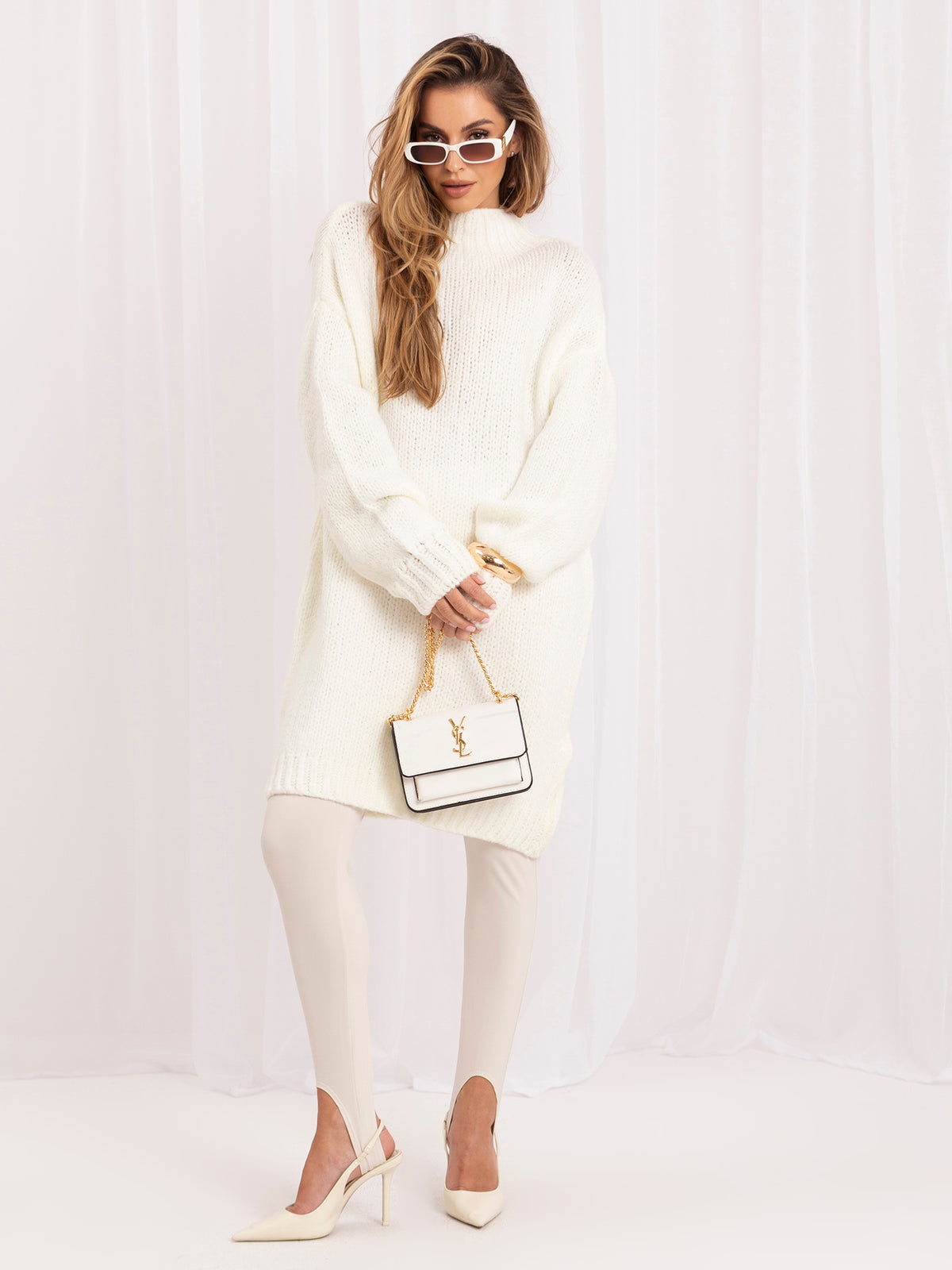 Ecru Oversized Knit Mini Dress