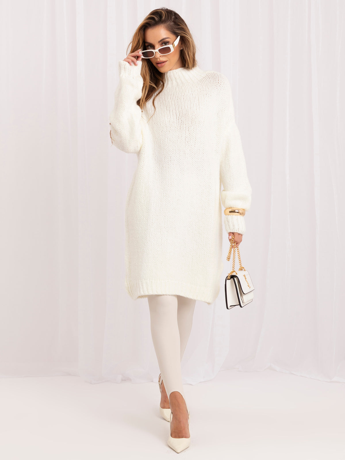 Ecru Oversized Knit Mini Dress
