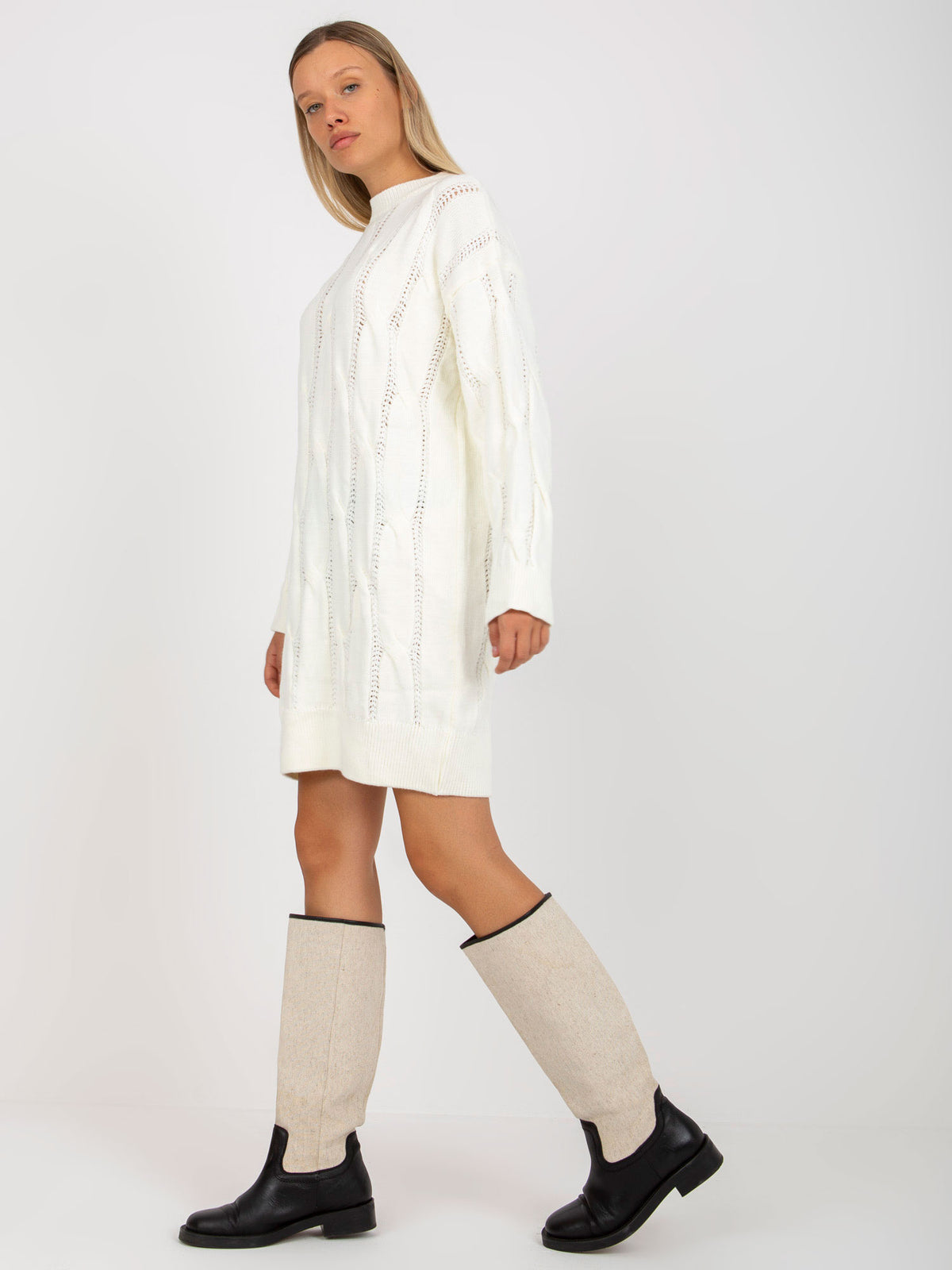 Ecru Cable-Knit Mini Dress