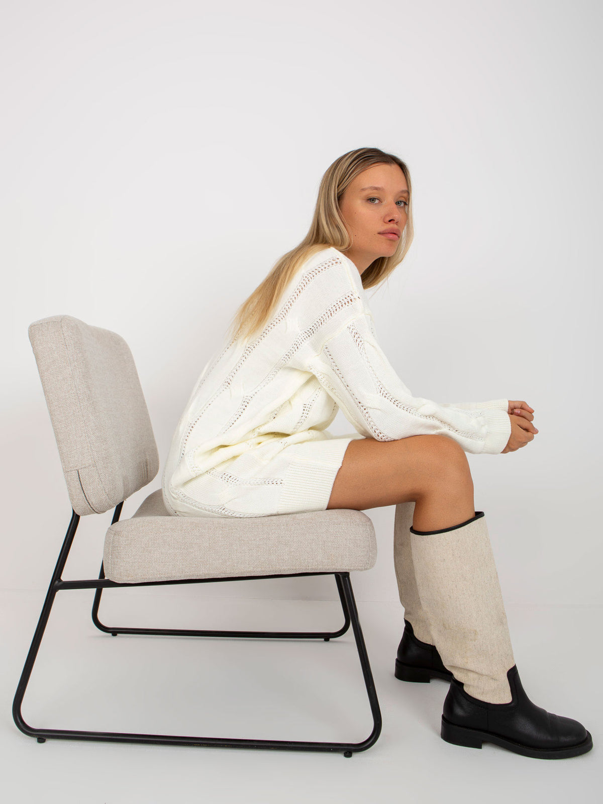 Ecru Cable-Knit Mini Dress