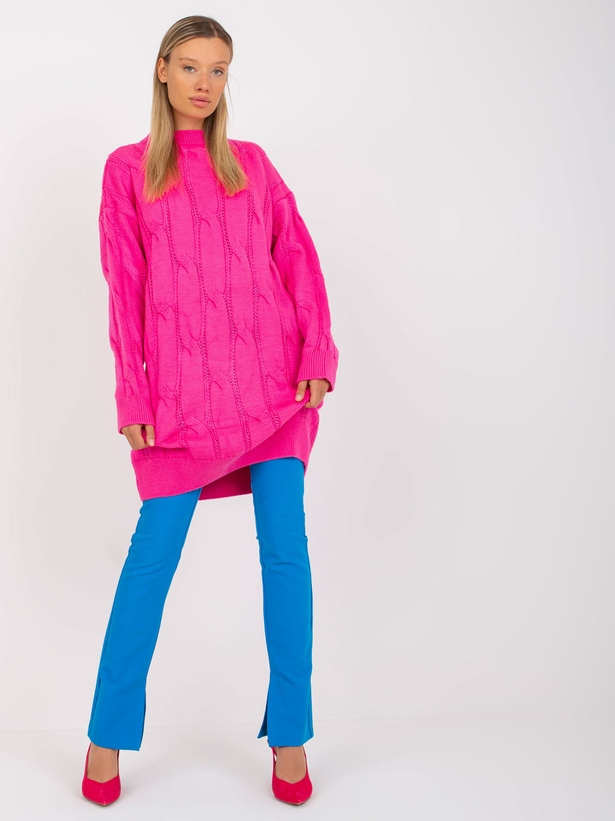Fluorescent Pink Knit Mini Dress