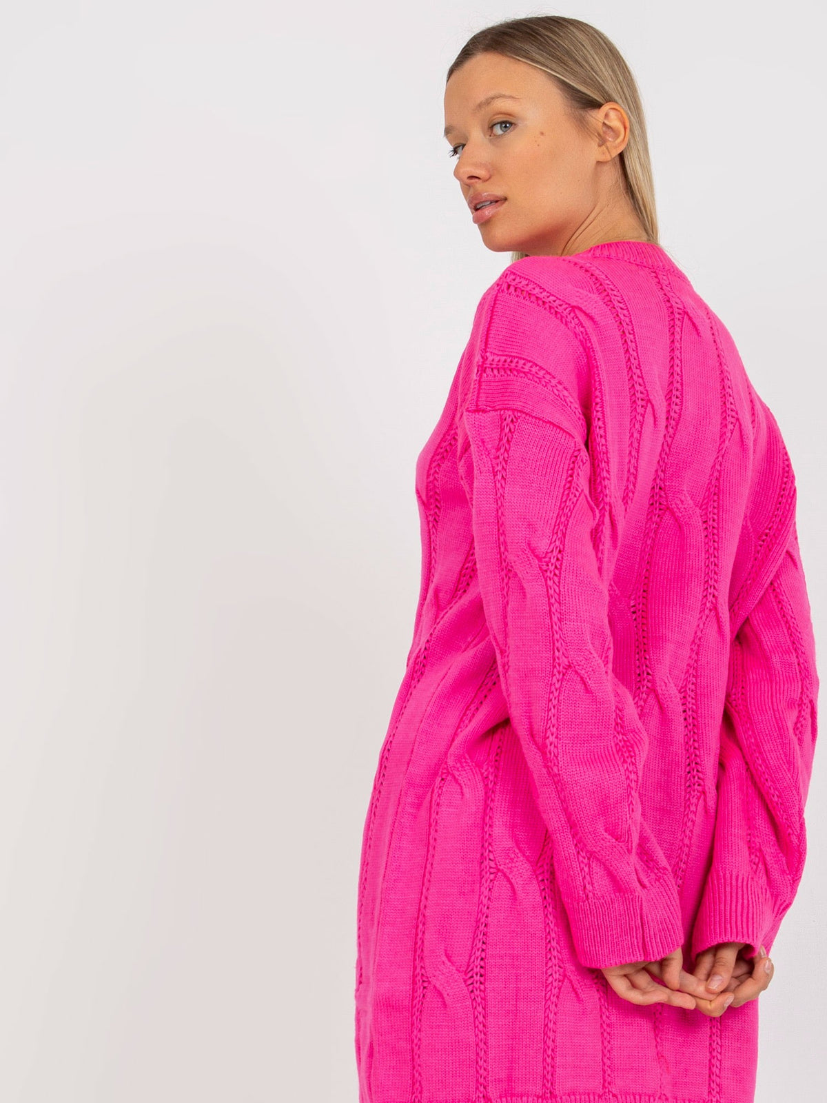 Fluorescent Pink Knit Mini Dress