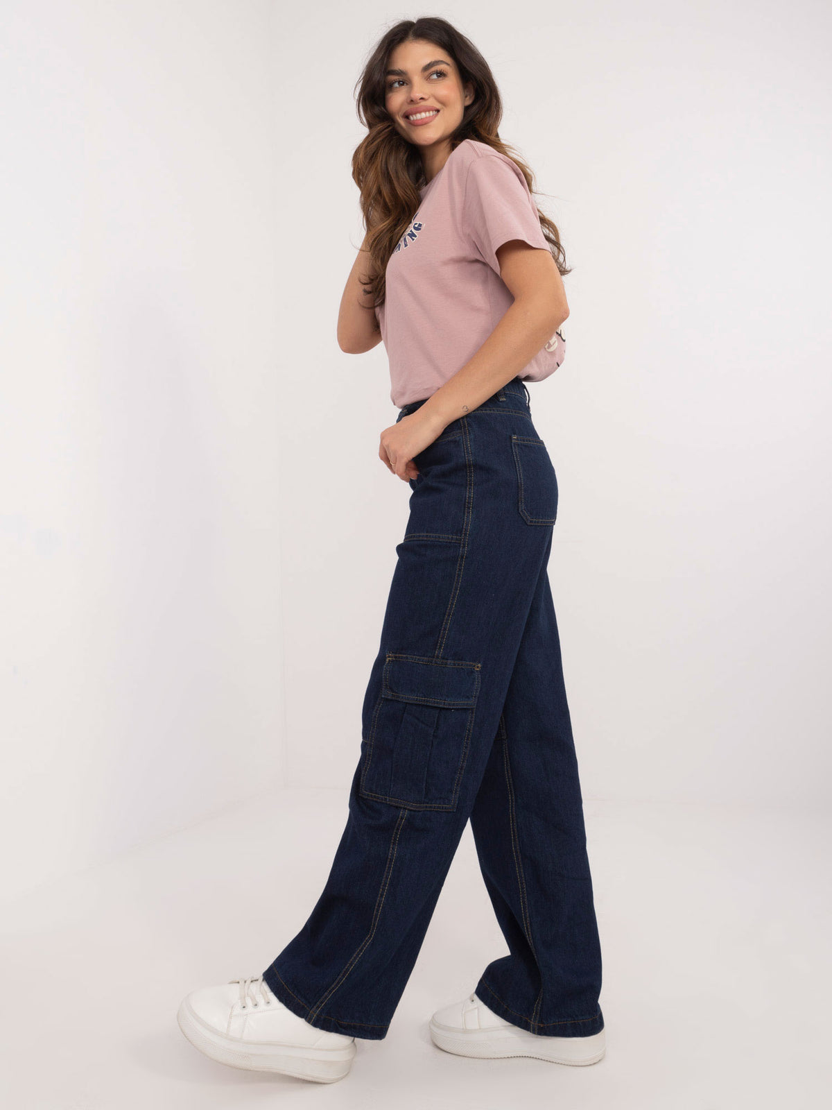Navy Straight-Leg Cargo Jeans