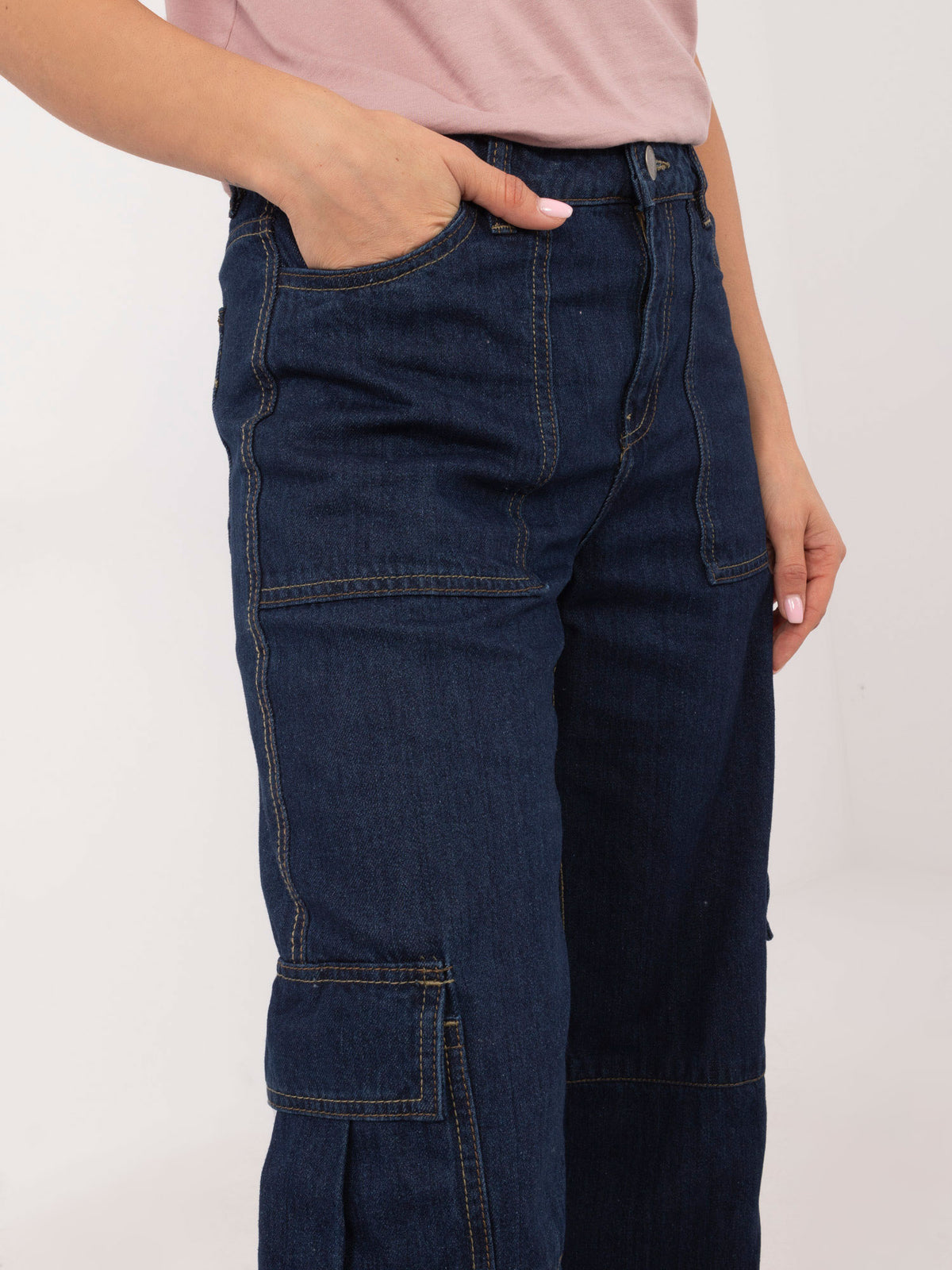 Navy Straight-Leg Cargo Jeans