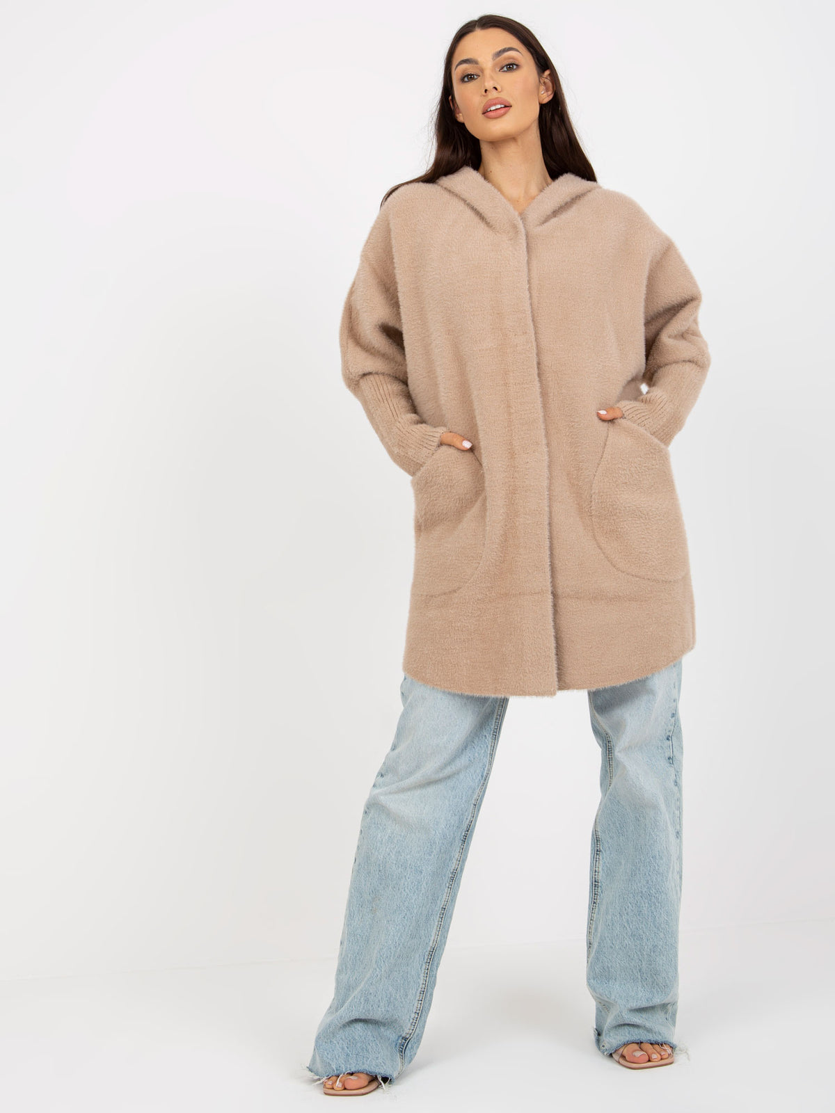 Light Beige Hooded Wool-Blend Coat