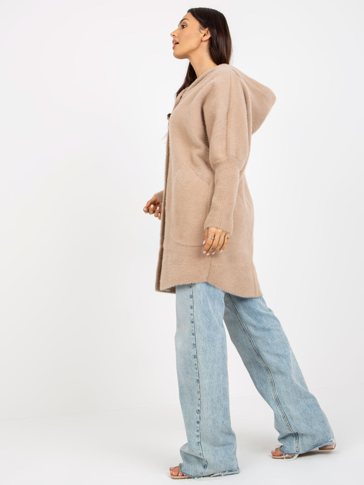 Light Beige Hooded Wool-Blend Coat