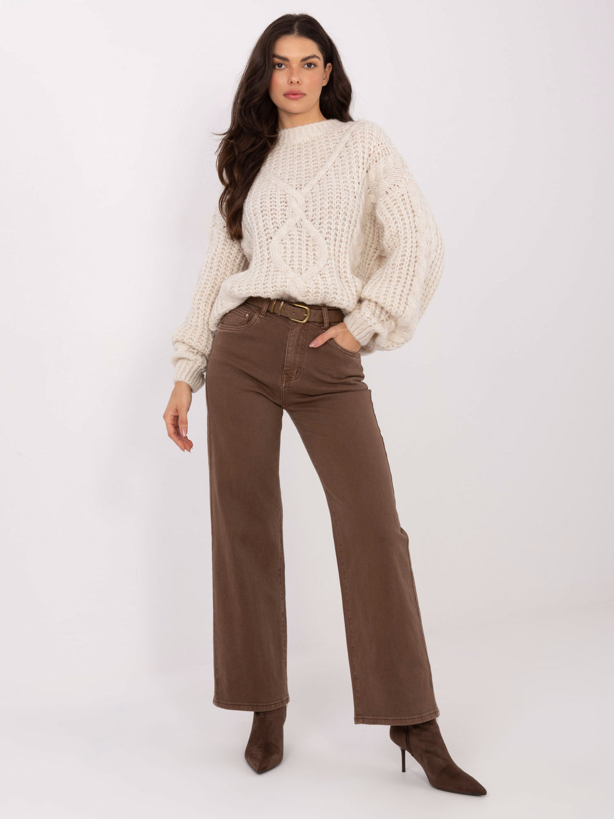 Brown Straight-Leg Jeans with Belt
