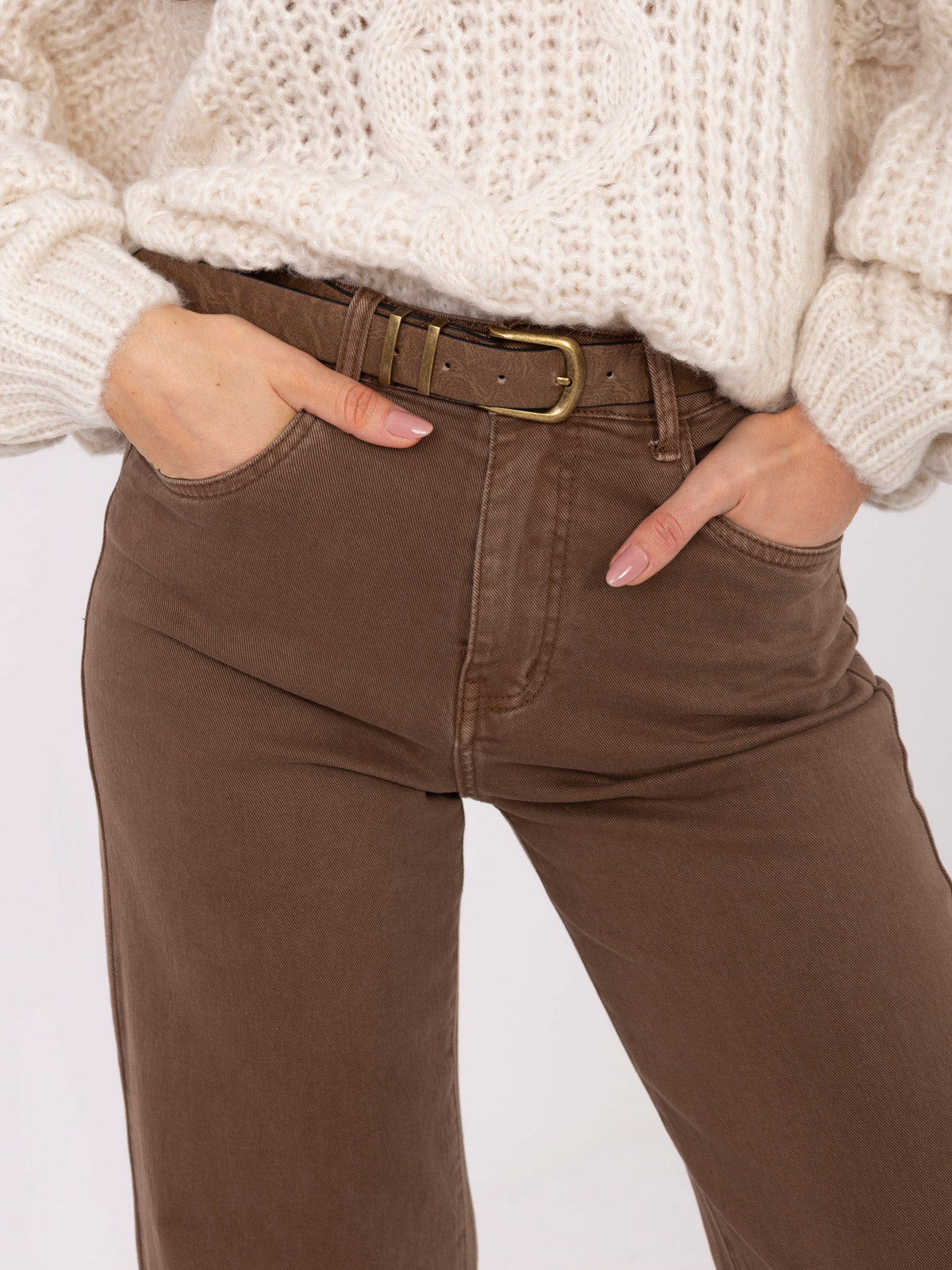 Brown Straight-Leg Jeans with Belt