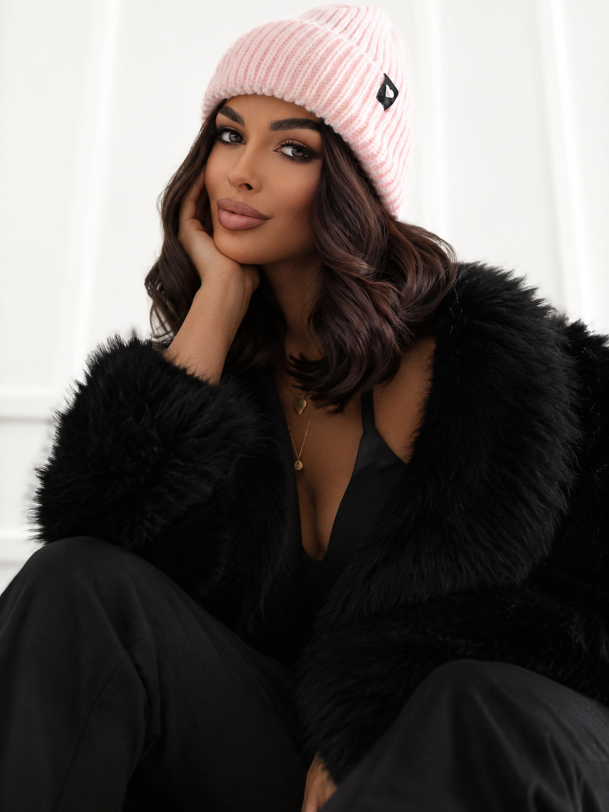 Light Pink Cuffed Knit Hat