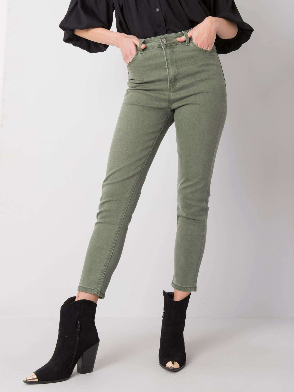 Khaki High-Waisted Jeans