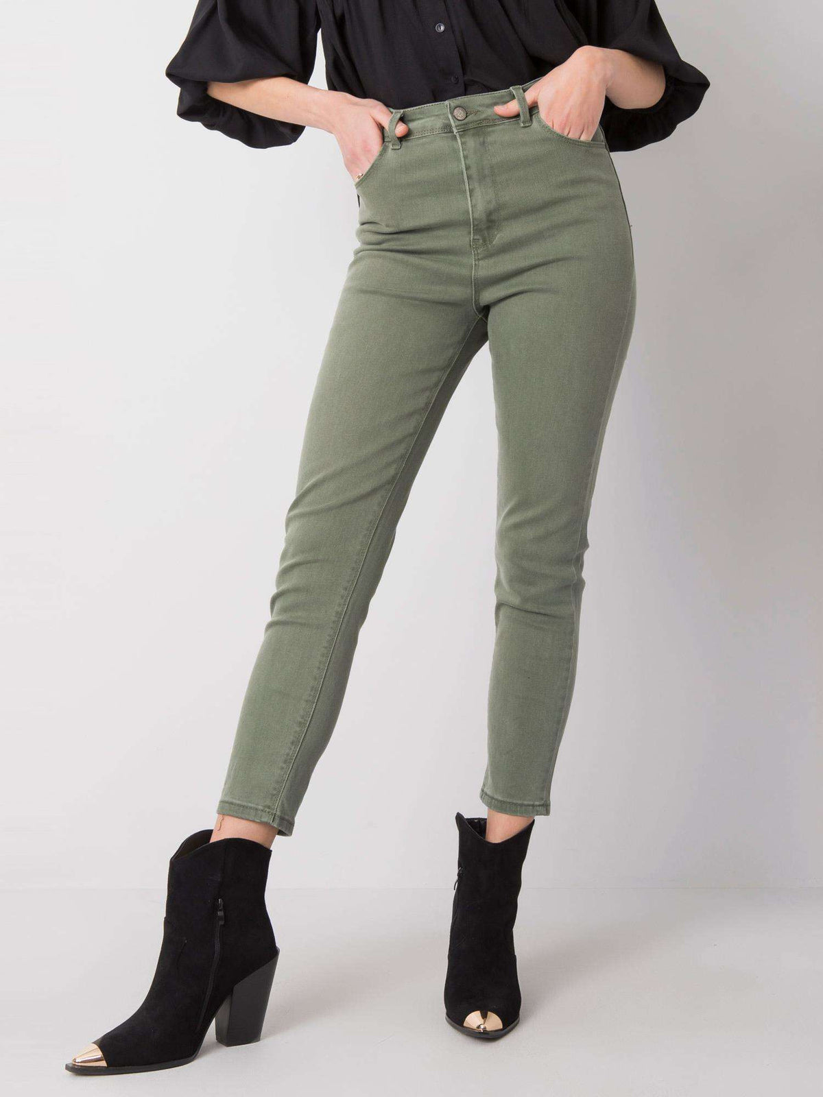 Khaki High-Waisted Jeans