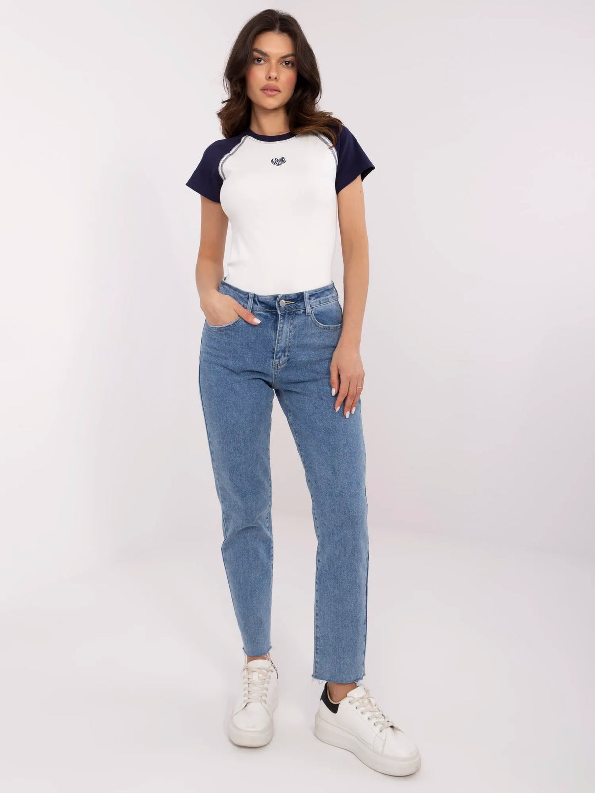 Blue Mom Jeans with Tapered Legs