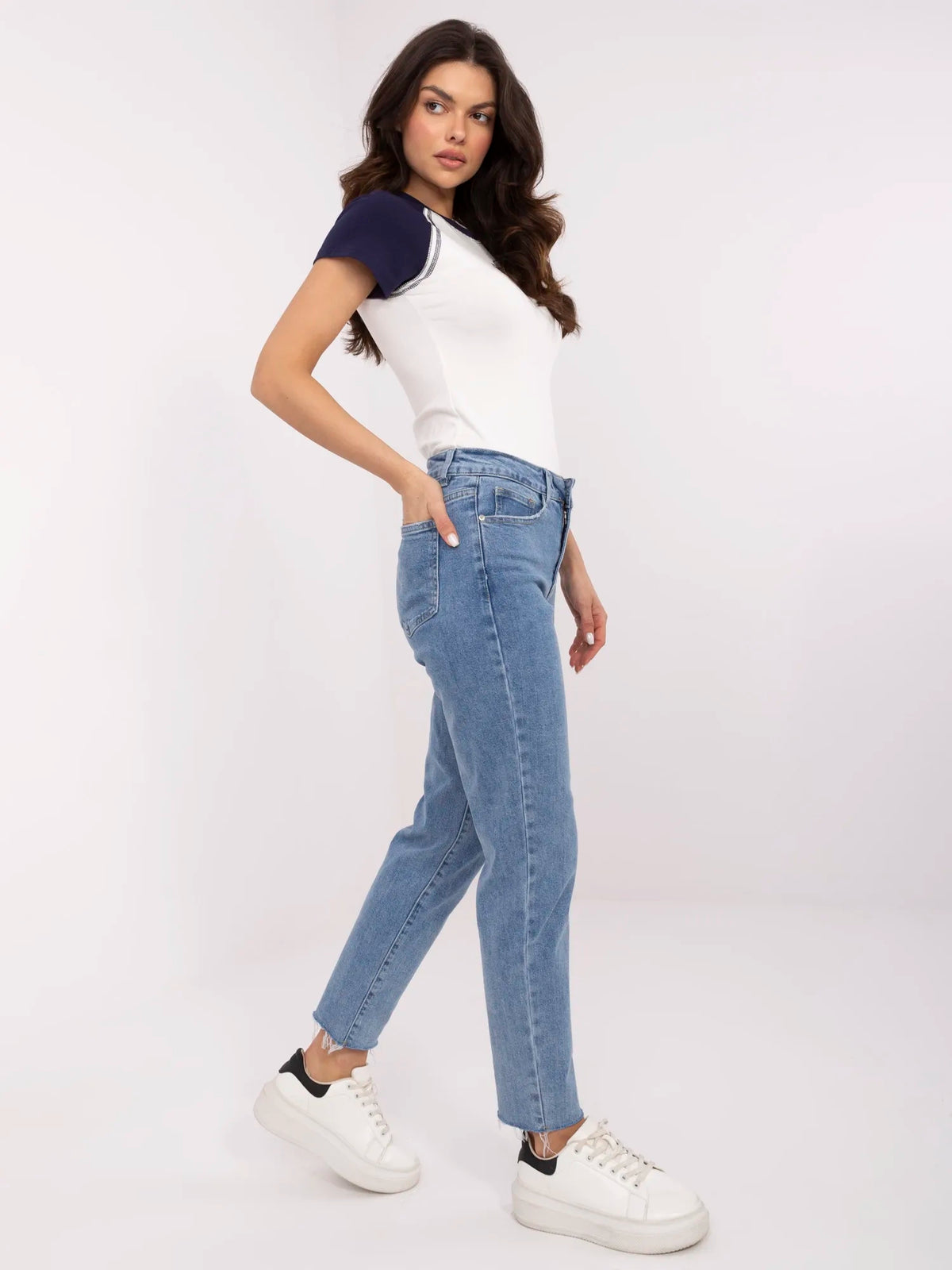 Blue Mom Jeans with Tapered Legs