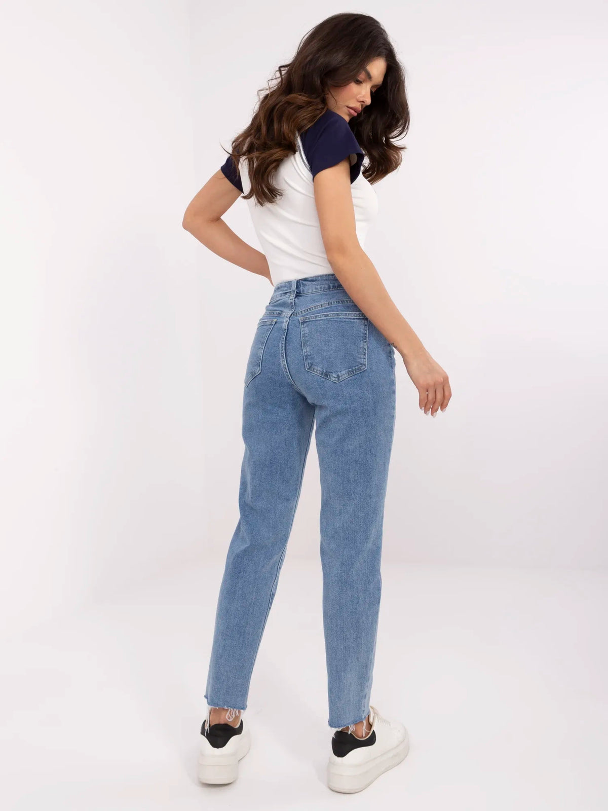 Blue Mom Jeans with Tapered Legs