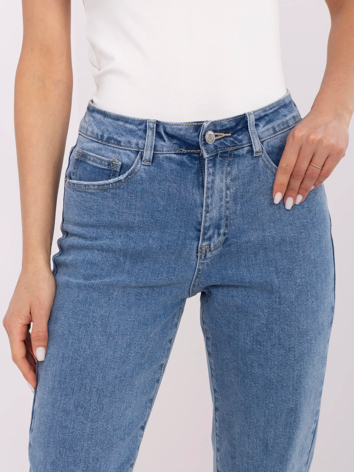 Blue Mom Jeans with Tapered Legs